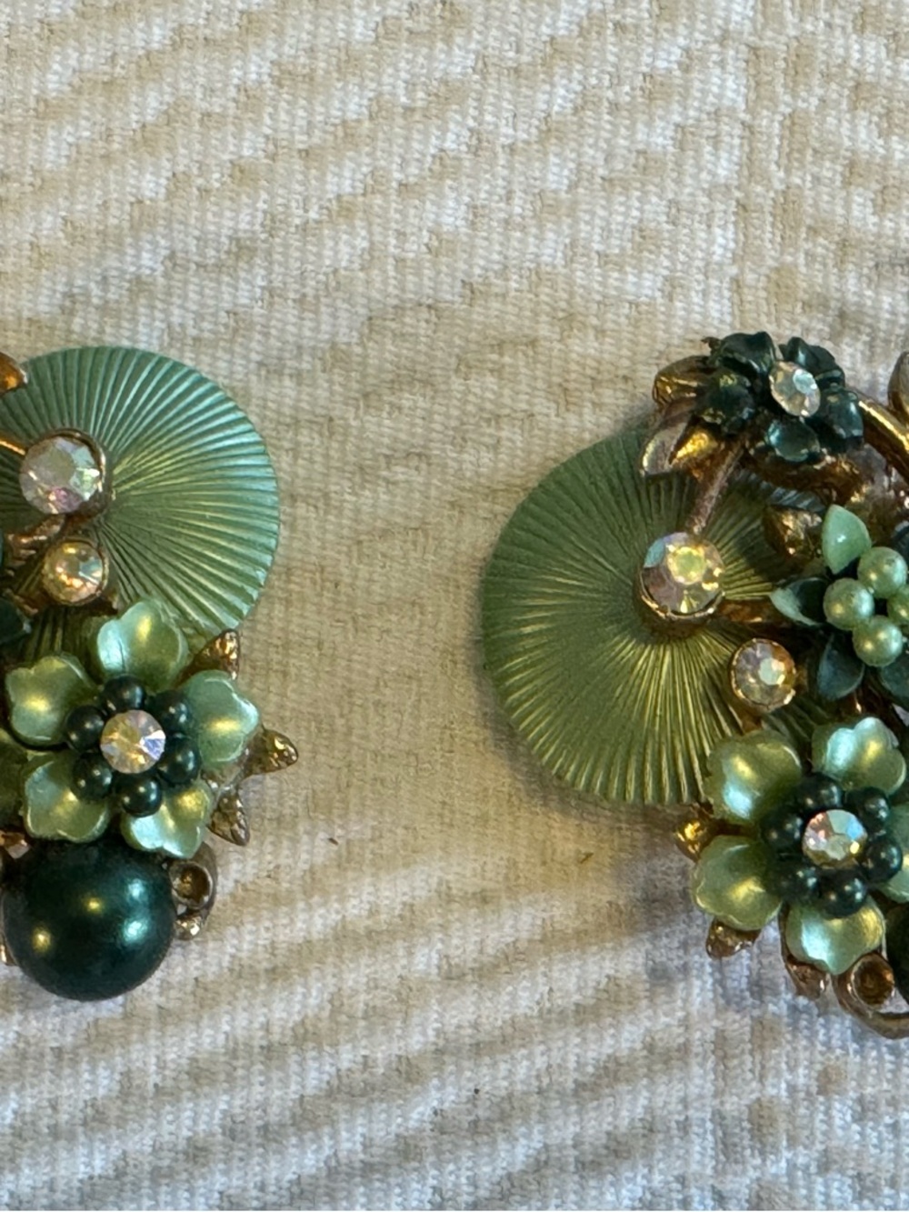 Green Floral Statement Clip-On Earrings - Women's Jewelry